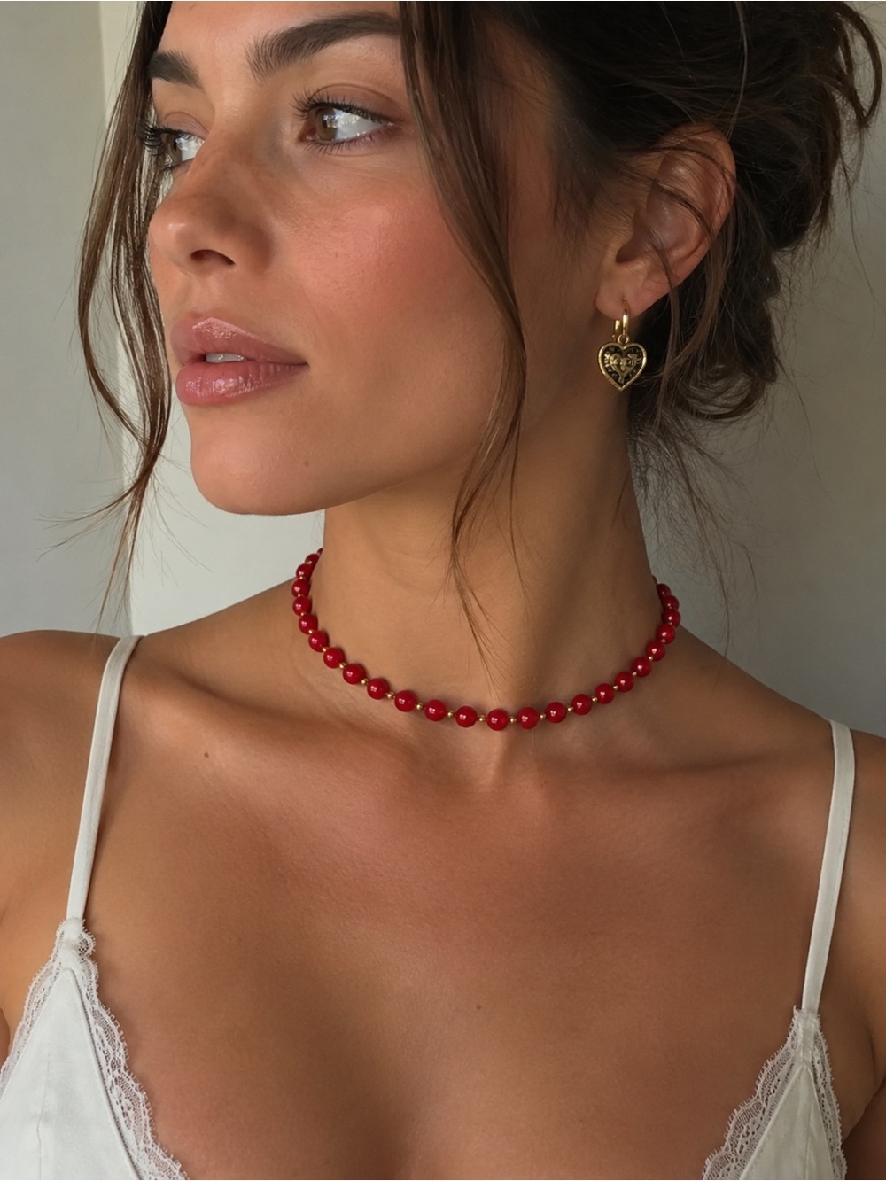 MONET | Vintage Cherry Red and gold tone Beaded Necklace